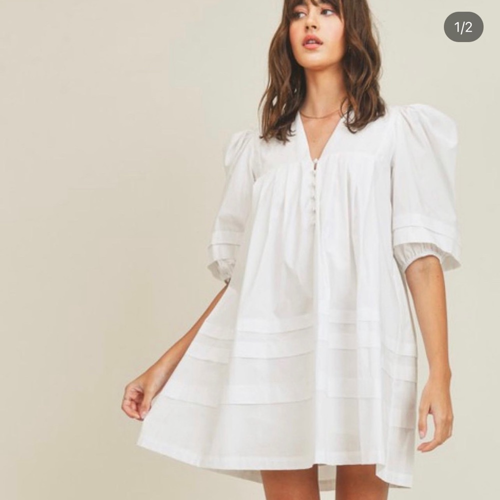 Mable puff sleeve dress, white - size Large